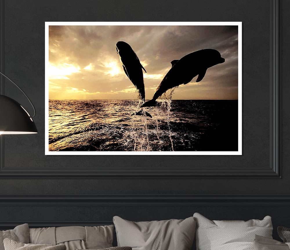 Double Dolphin Jump Print Poster Wall Art