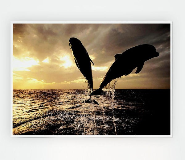 Double Dolphin Jump Print Poster Wall Art