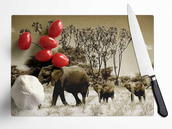 Elephant Family Glass Chopping Board