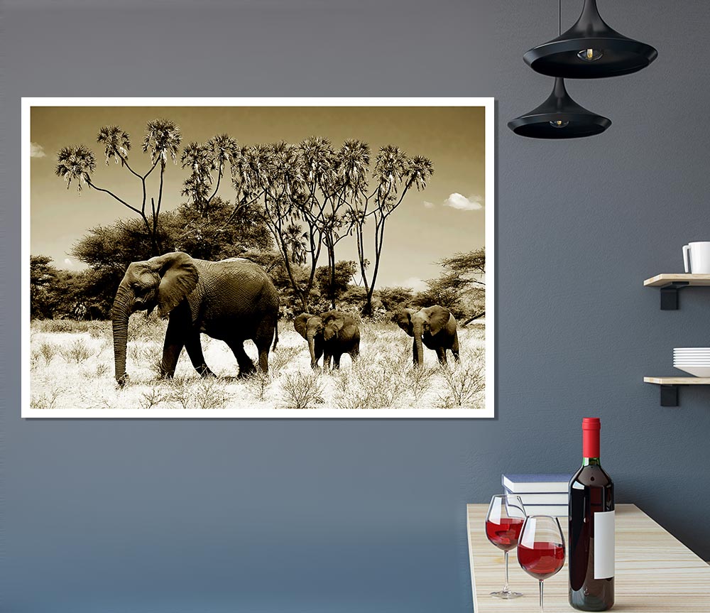 Elephant Family Print Poster Wall Art