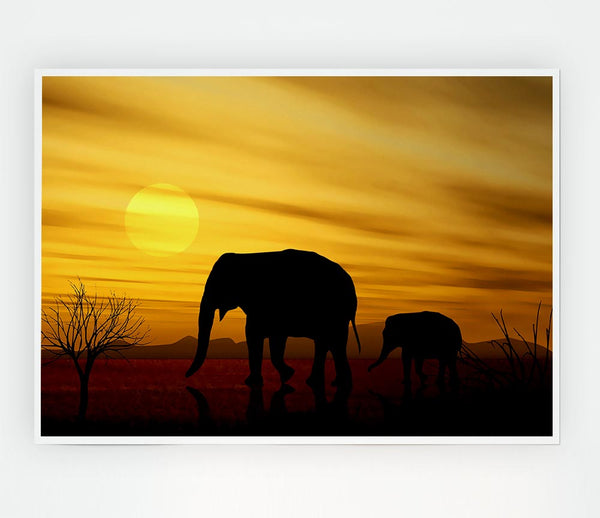 Elephant Safari Desert Print Poster Wall Art