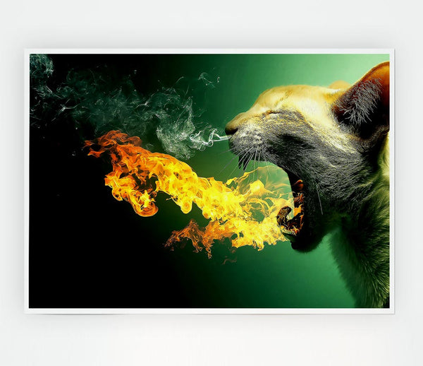 Flaming Cat Print Poster Wall Art