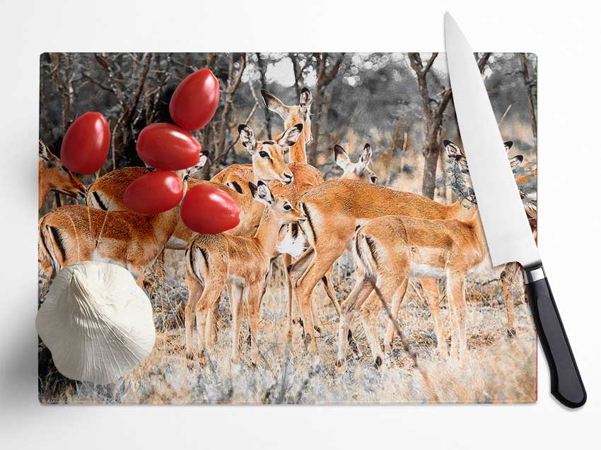 Herd Of Deer Glass Chopping Board