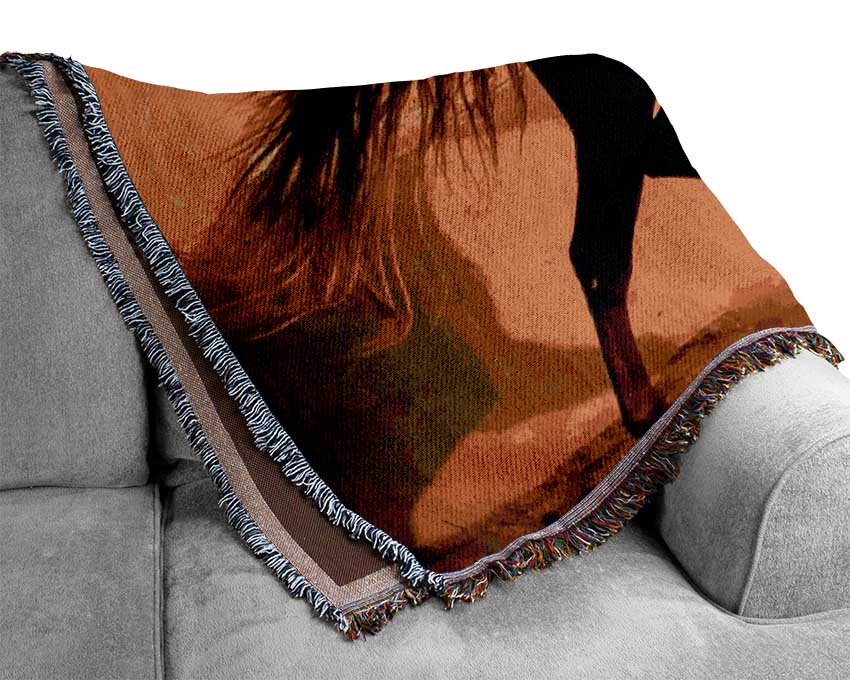 Horse In Golden Sunlight Woven Blanket