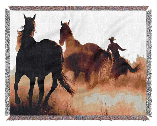 Horses-Running At Sunset Woven Blanket