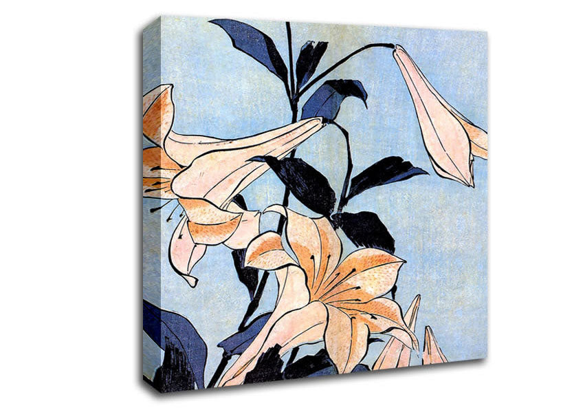 Picture of Hokusai Lilies Square Canvas Wall Art