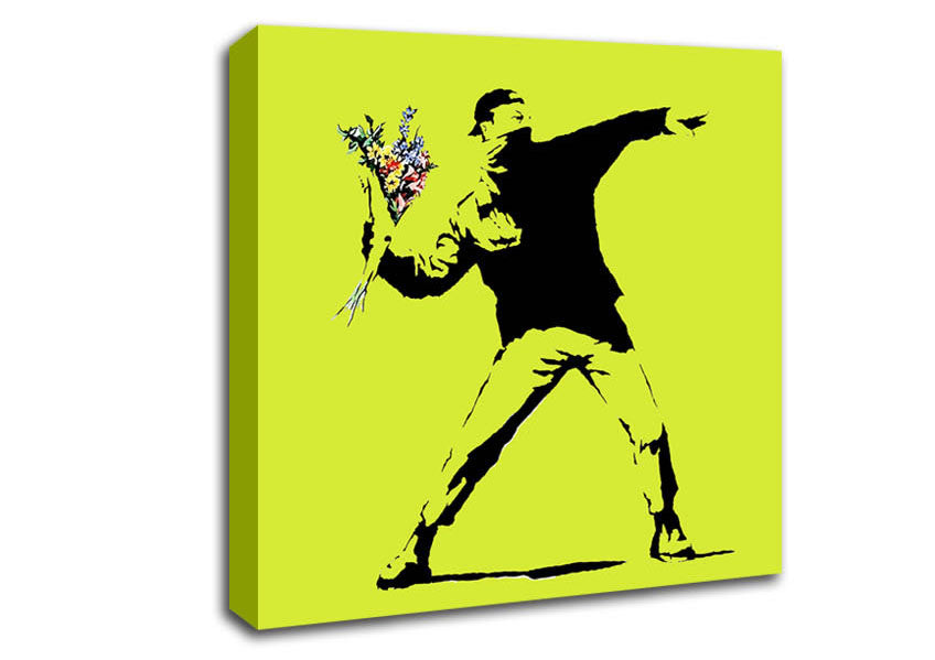 Picture of Flower Thrower Lime Green Square Canvas Wall Art