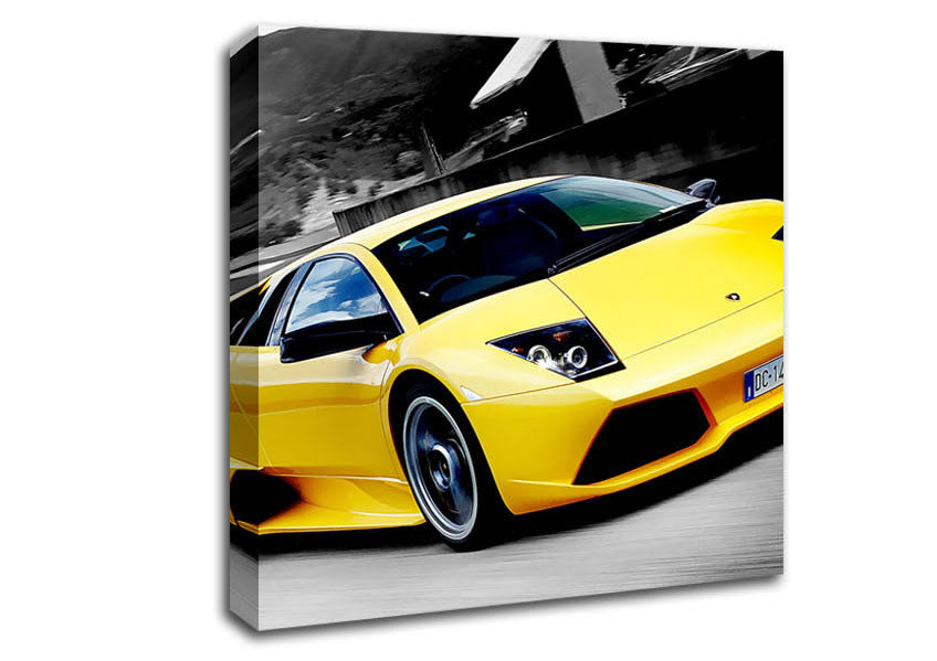 Picture of Lamborghini On The Move Yellow Square Canvas Wall Art