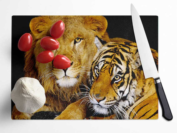 Lion Tiger Love Glass Chopping Board