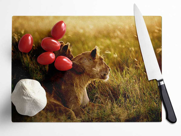 Lioness And Cub Glass Chopping Board