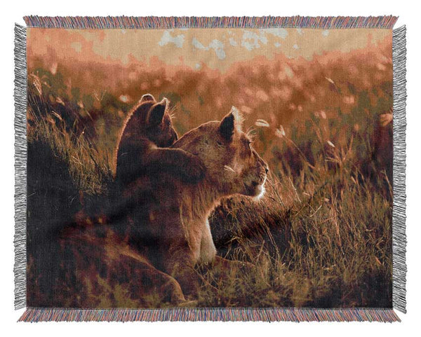 Lioness And Cub Woven Blanket