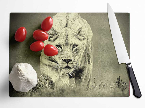 Lioness Hunting Glass Chopping Board