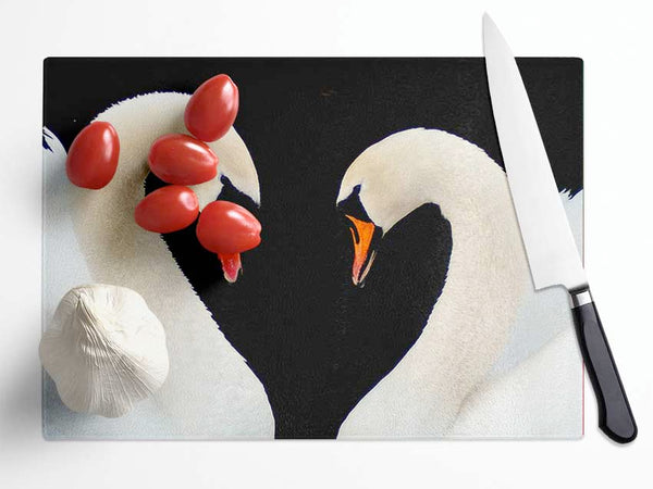 Love Heart Swans Glass Chopping Board