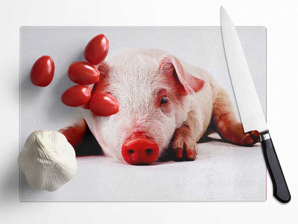 Pig Portrait Glass Chopping Board
