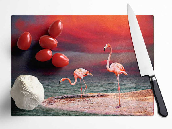 Pink Flamingo Ocean Glass Chopping Board