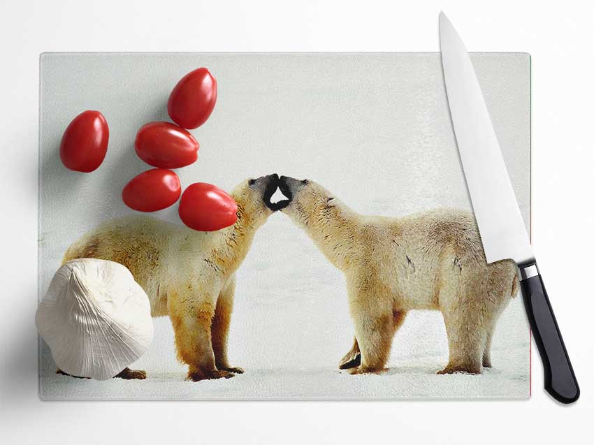 Polar Bear Love Glass Chopping Board