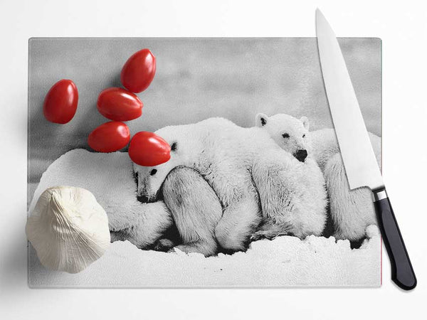 Polar bear Family Glass Chopping Board