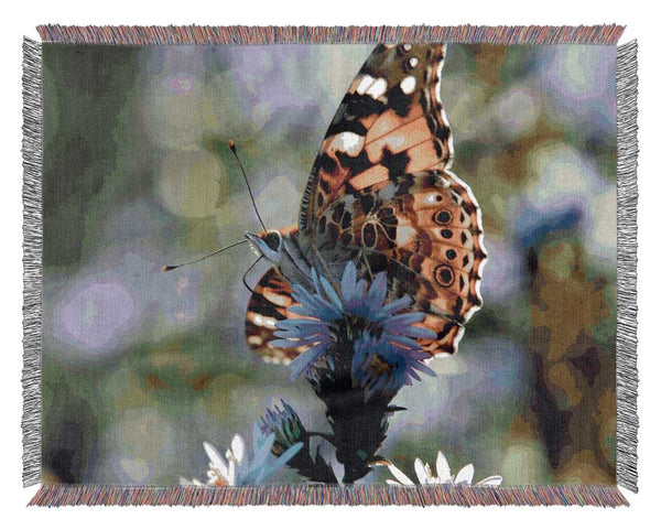 Purple Flower Butterfly Woven Blanket
