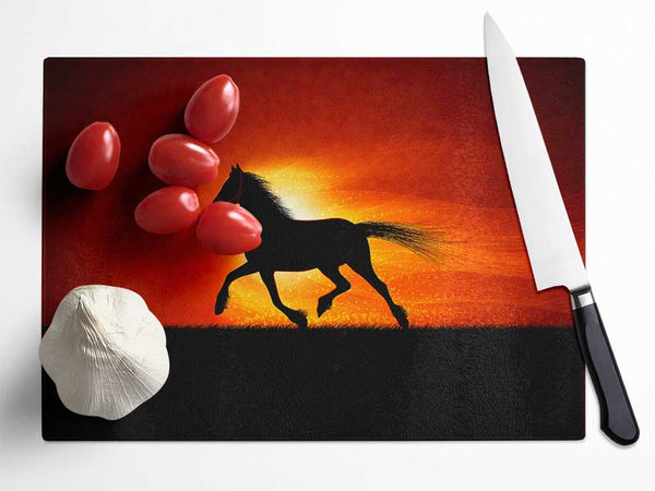 Running Horse Sunset Blaze Glass Chopping Board