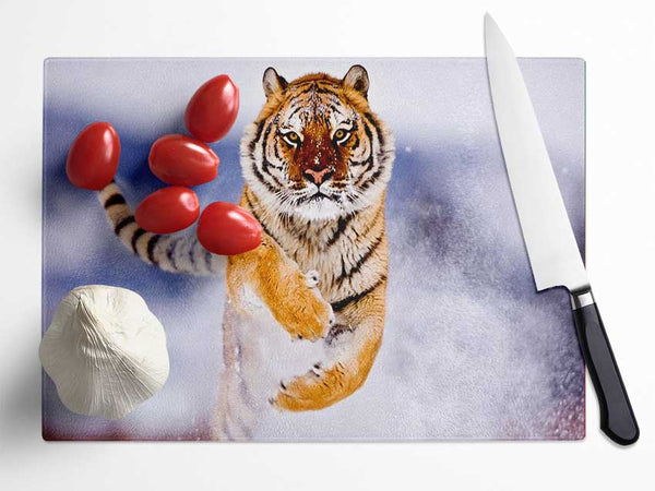 Running Snow Tiger Glass Chopping Board