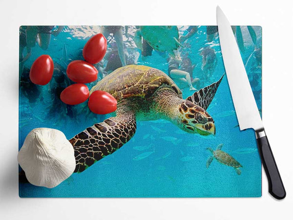 Sea Turtle Under Water Glass Chopping Board