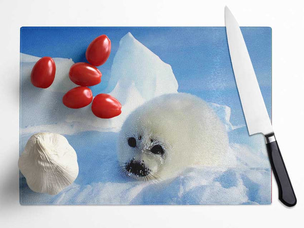 Seal Pup In The Snow Glass Chopping Board