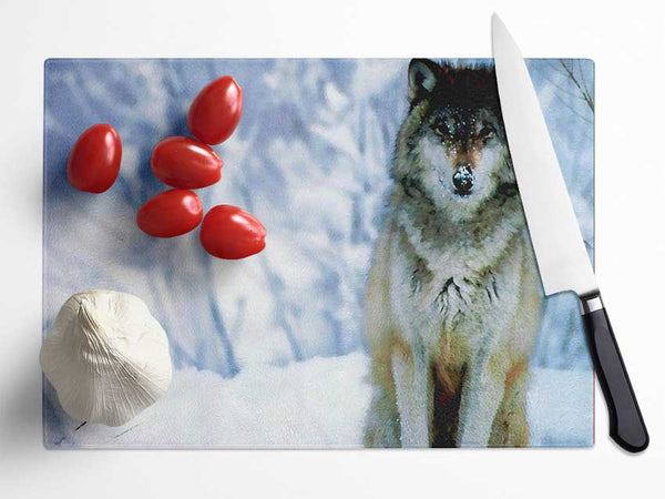 Snow Wolf Glass Chopping Board