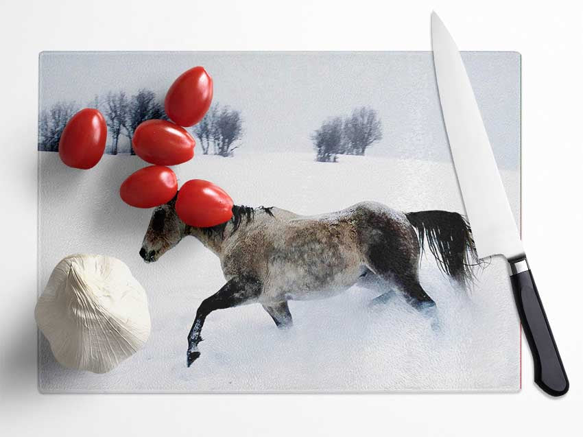 Stallion In The Snow Glass Chopping Board