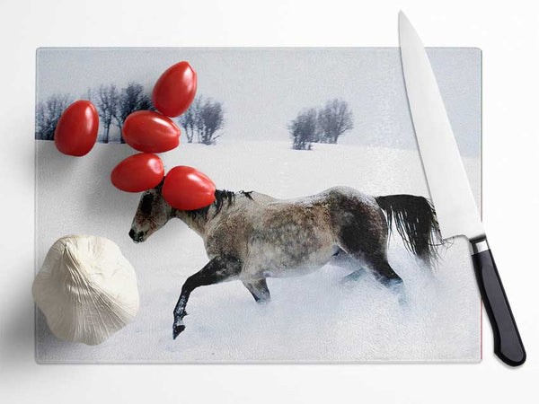 Stallion In The Snow Glass Chopping Board