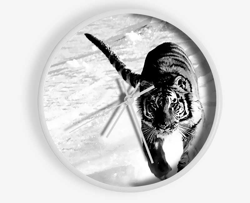 Tiger Running In Snow Clock - Wallart-Direct UK
