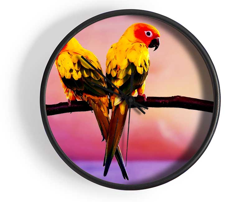Twin Parrots Clock - Wallart-Direct UK