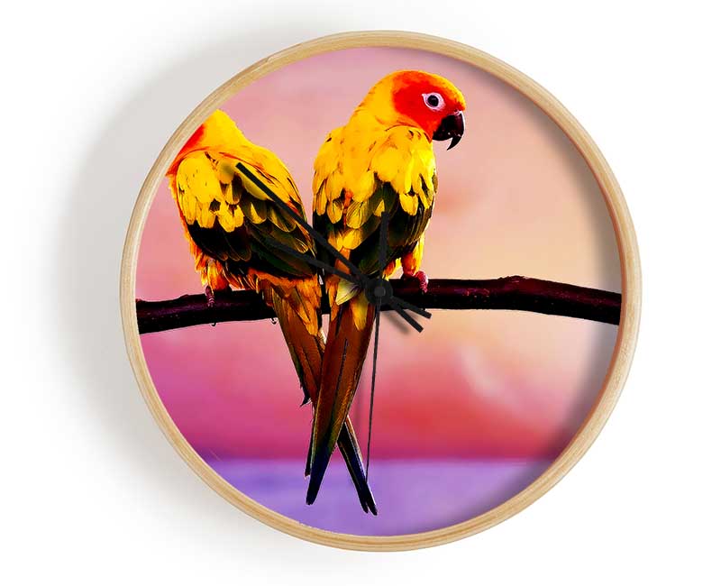 Twin Parrots Clock - Wallart-Direct UK