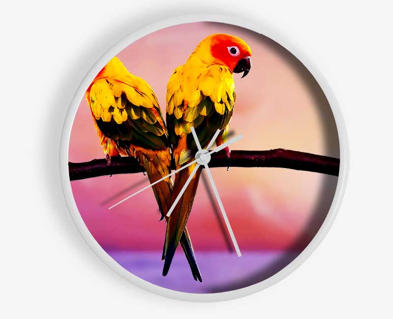 Twin Parrots Clock - Wallart-Direct UK
