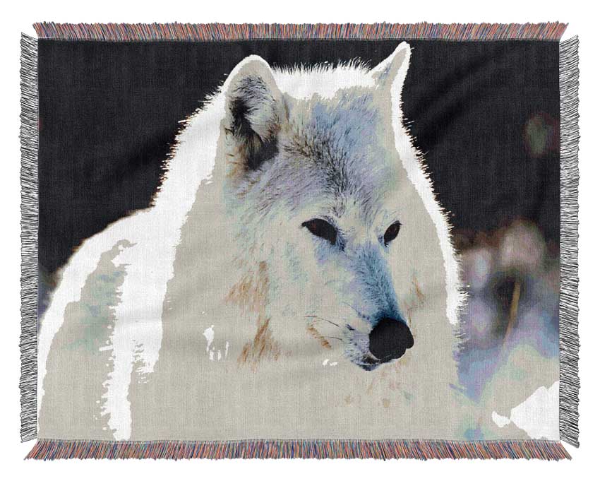 White Arctic Wolf Woven Blanket
