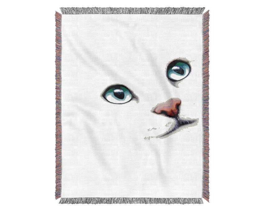 White Cat Blue Eyes Woven Blanket