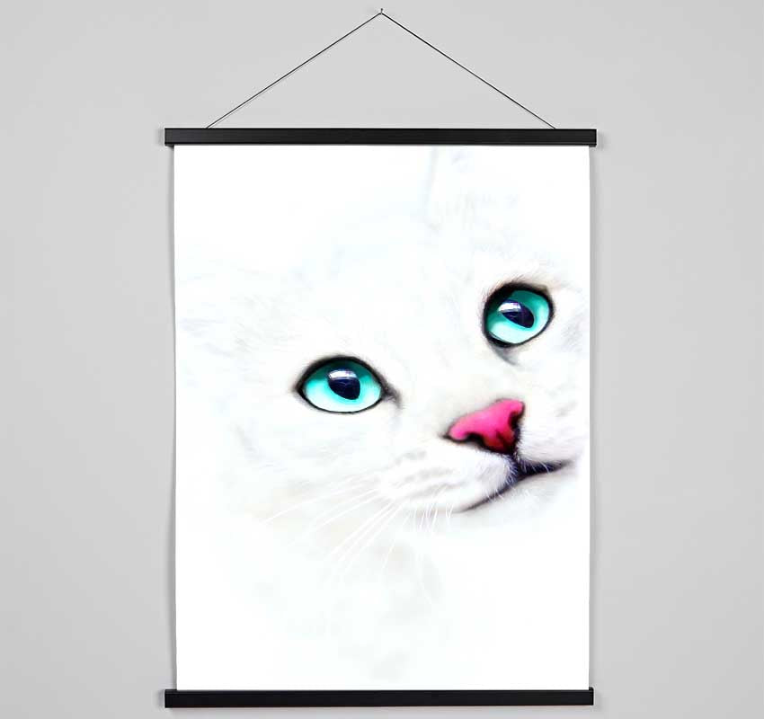 White Cat Blue Eyes Hanging Poster - Wallart-Direct UK