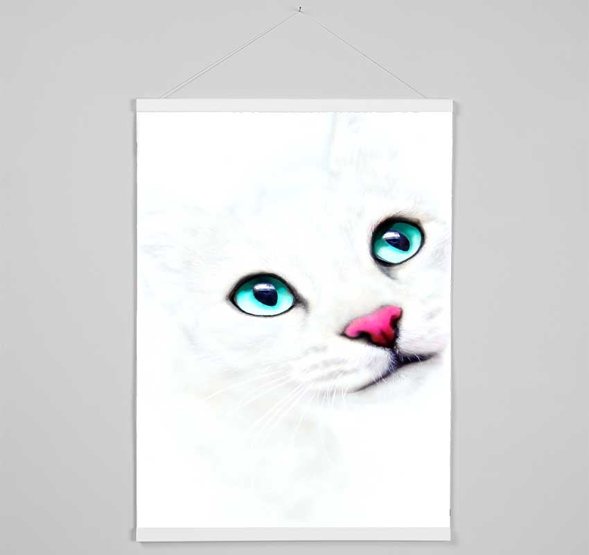 White Cat Blue Eyes Hanging Poster - Wallart-Direct UK