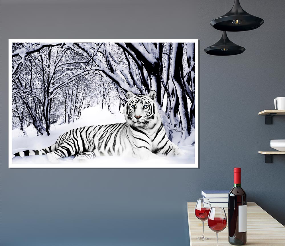 White Tiger In The Snow Print Poster Wall Art