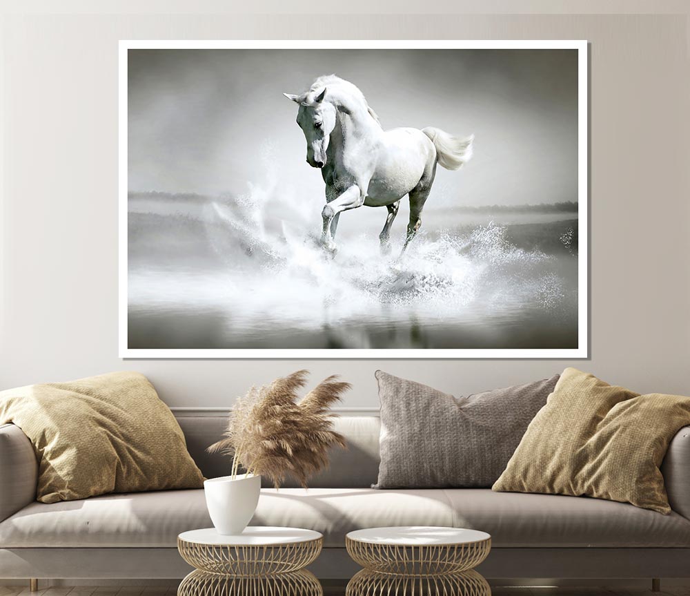 White Water Horse Print Poster Wall Art