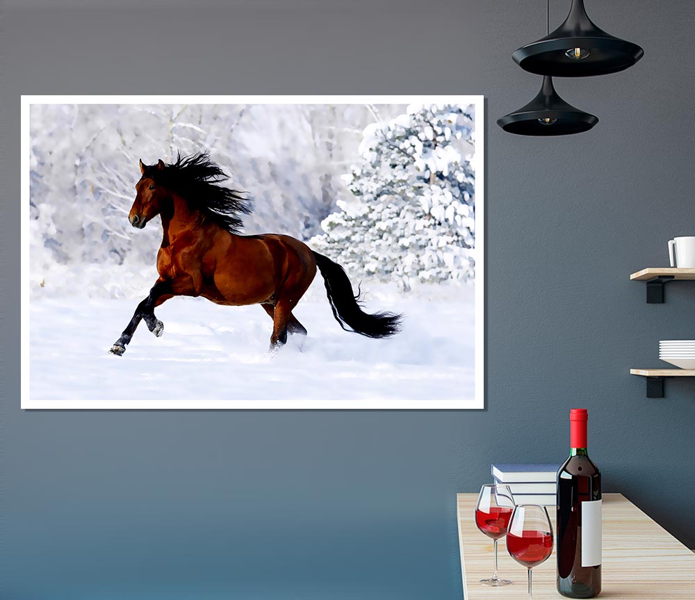 Wild Horse In The Snow Print Poster Wall Art