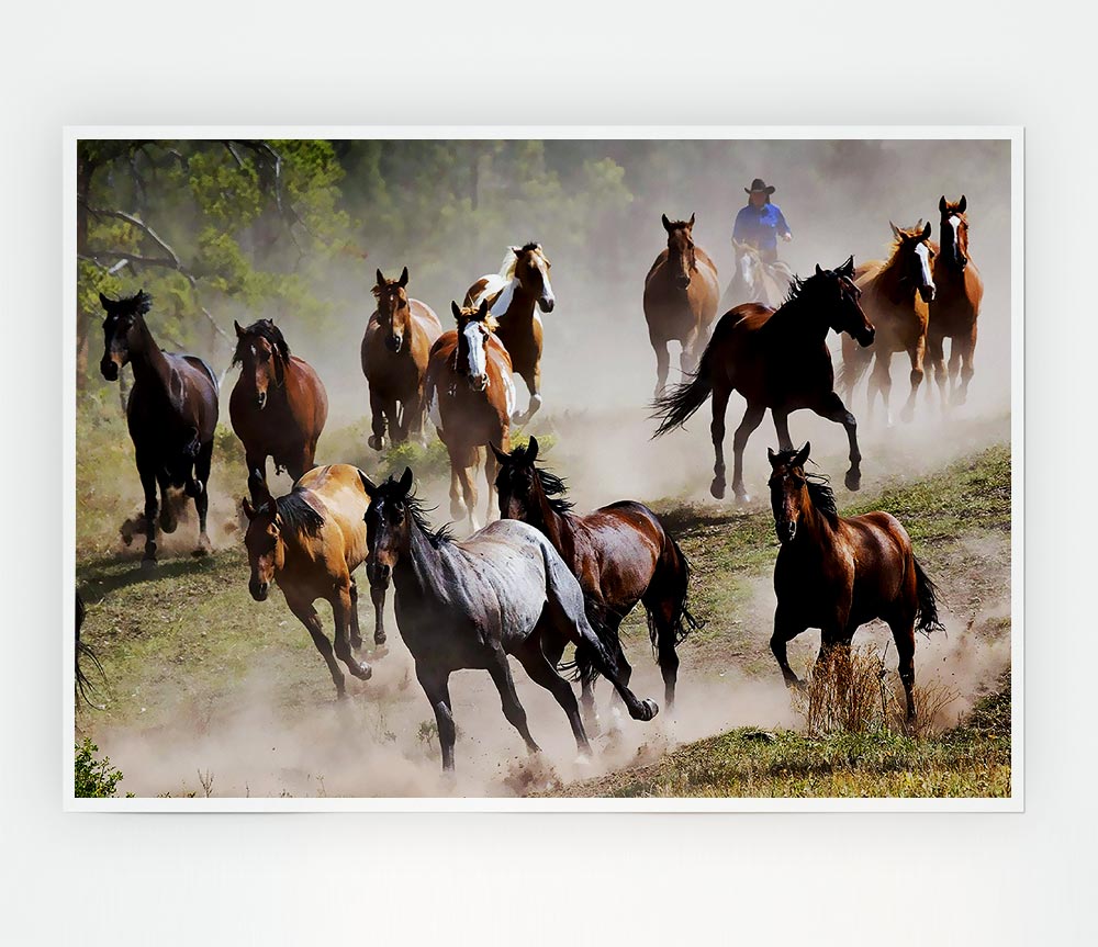 Wild Horse Stampede Print Poster Wall Art