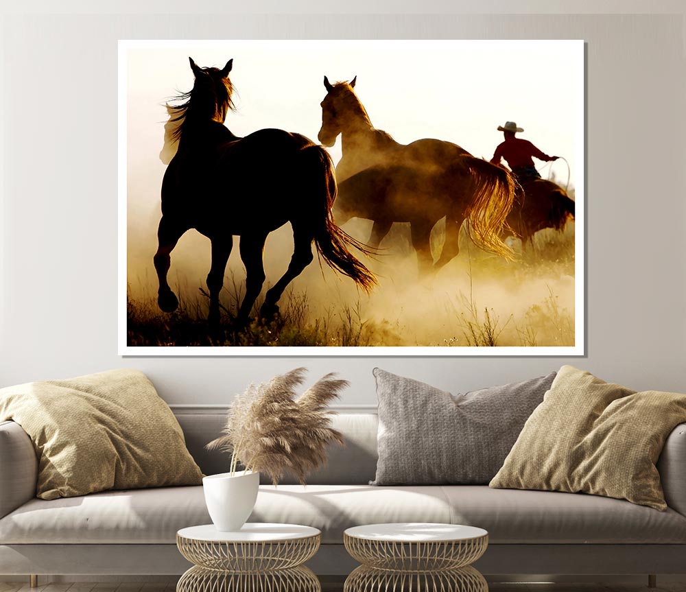 Wild Horses At Sunset Print Poster Wall Art
