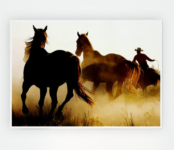 Wild Horses At Sunset Print Poster Wall Art
