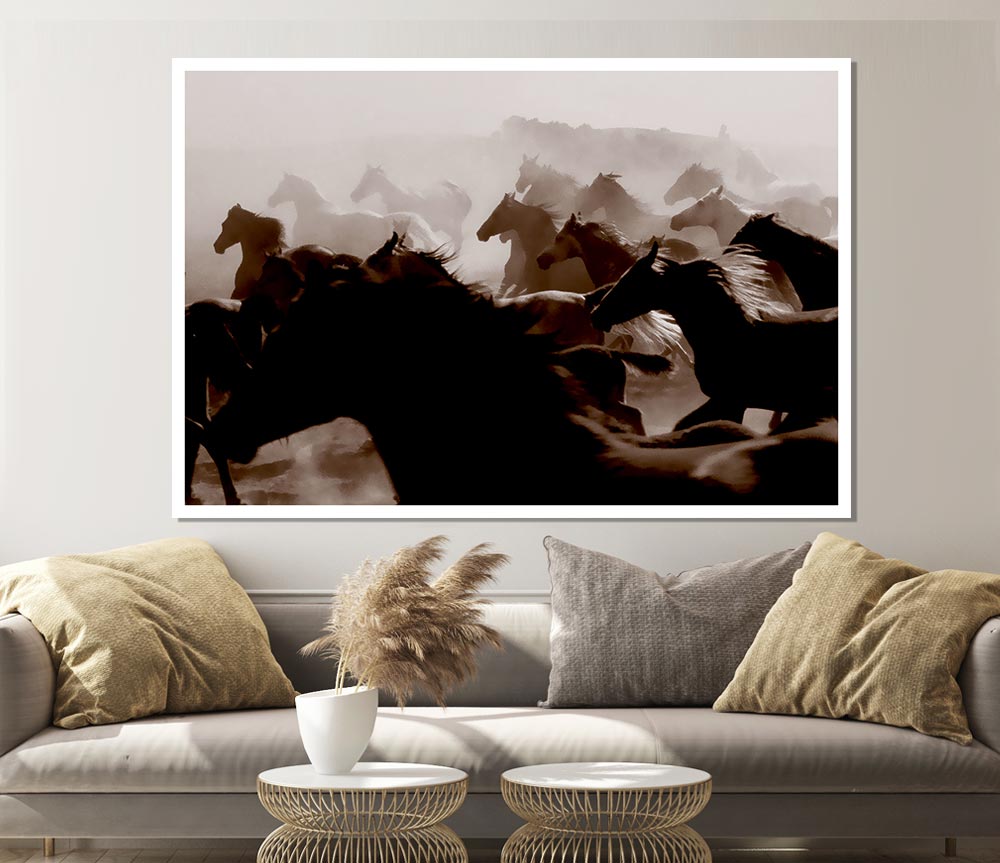 Wild Horses Running Print Poster Wall Art