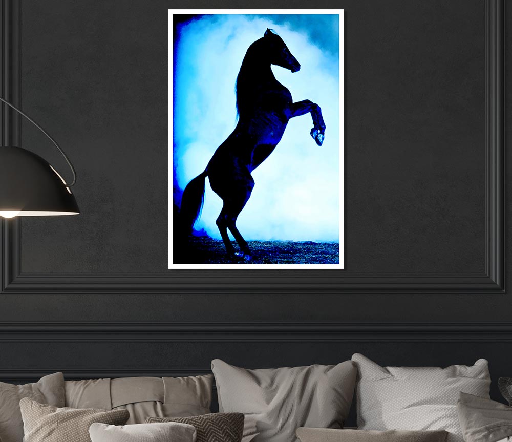 Wild Stallion In The Moonlight Print Poster Wall Art