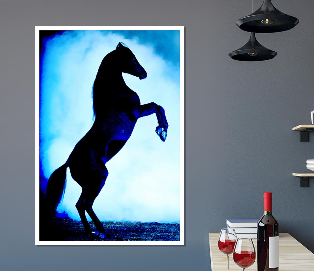 Wild Stallion In The Moonlight Print Poster Wall Art