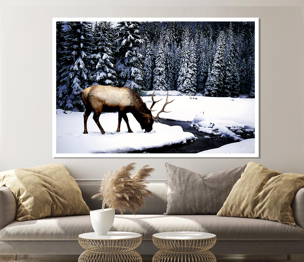 Winter Deer Print Poster Wall Art
