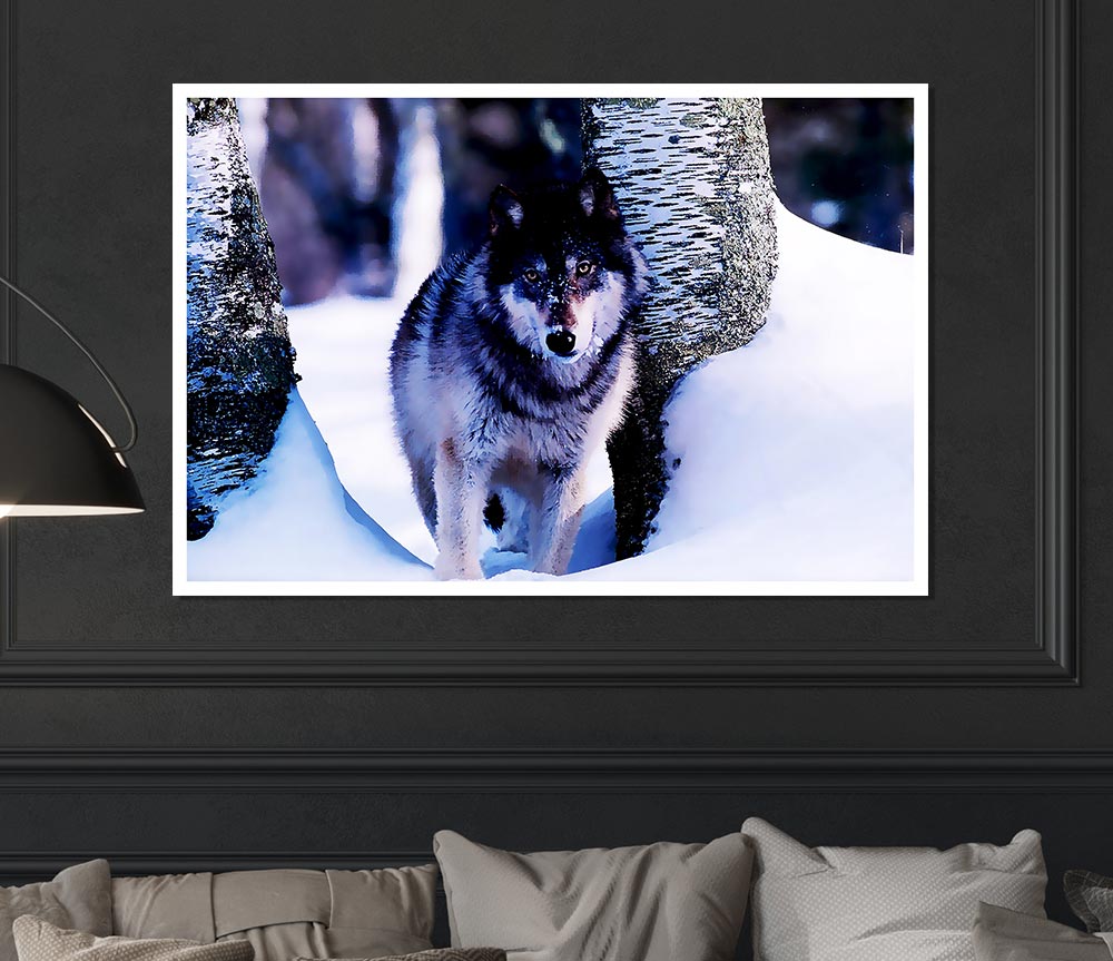 Wolf In The Snow Print Poster Wall Art