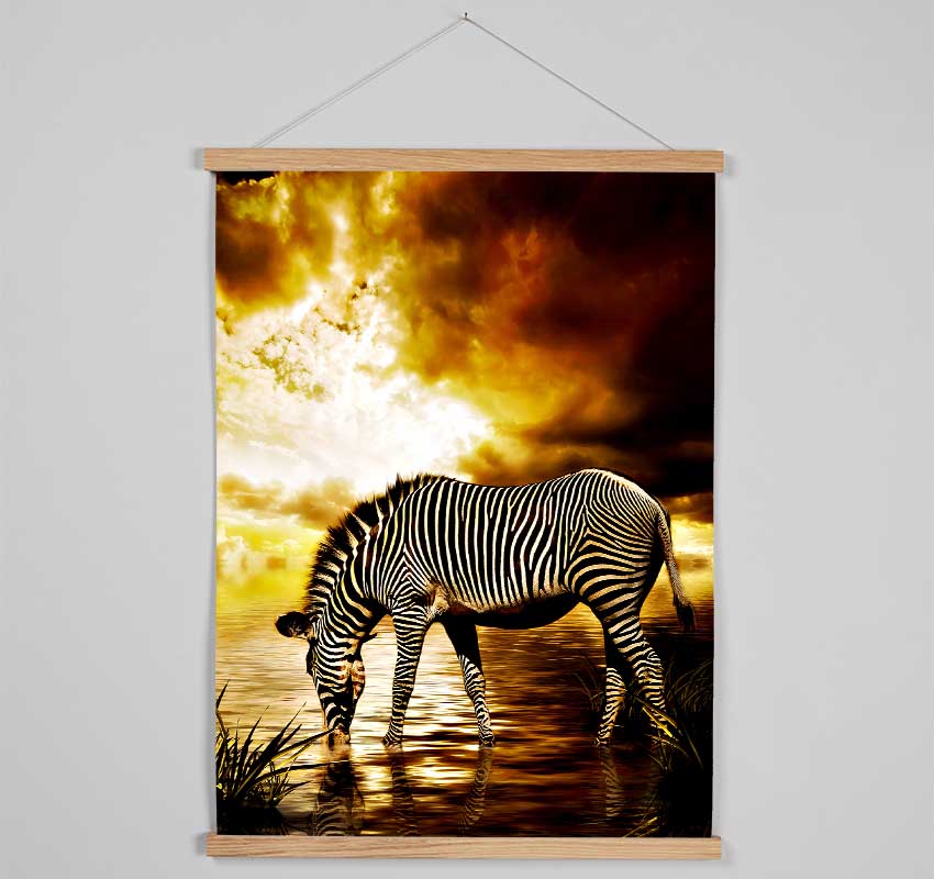 Zebra In The Golden River Hanging Poster - Wallart-Direct UK