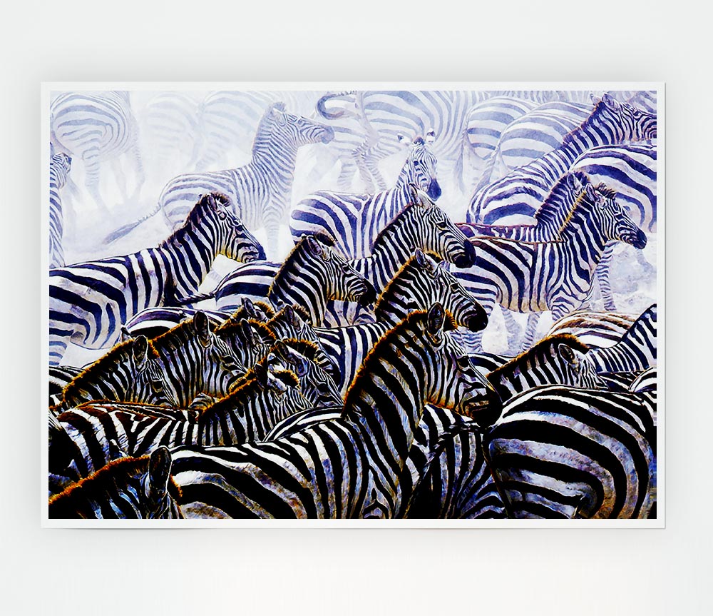 Zebra Stampede Print Poster Wall Art